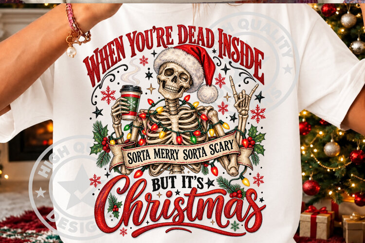 Dead Inside Funny Christmas Skeleton PNG example image 1
