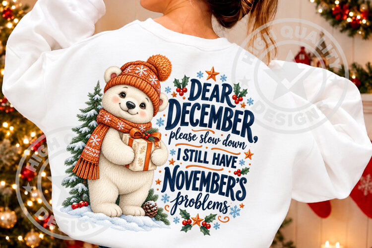 Dear December Christmas Bear PNG example image 1