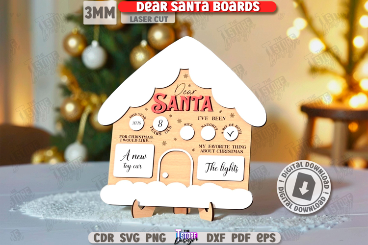 Dear Santa Board Laser Cut|Santa's List|Merry Christmas SVG