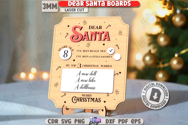 Dear Santa Board Laser Cut|Santa's List|Merry Christmas SVG