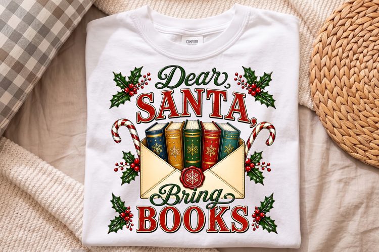 Dear Santa Bring Books Christmas Library PNG, Sublimation