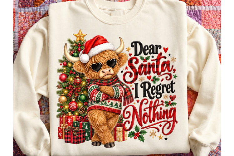 Dear Santa Christmas Highland Cow PNG example image 1