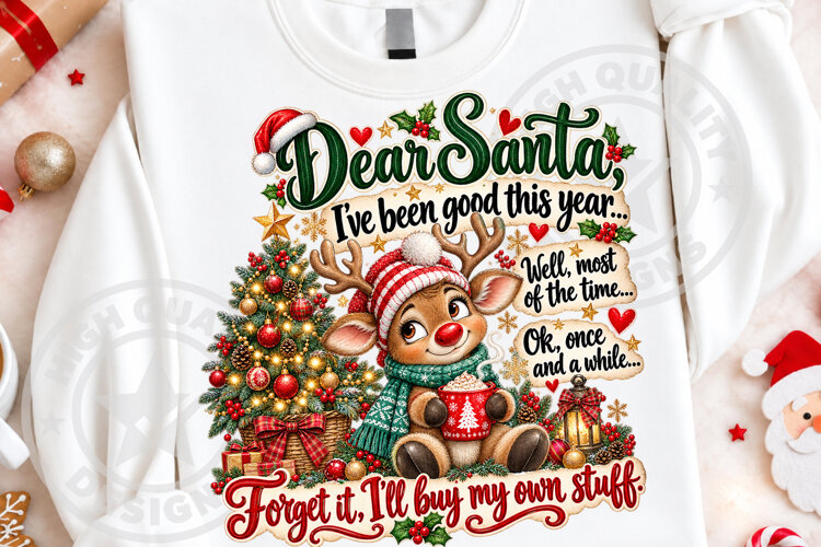 Dear Santa Funny Christmas Reindeer PNG example image 1