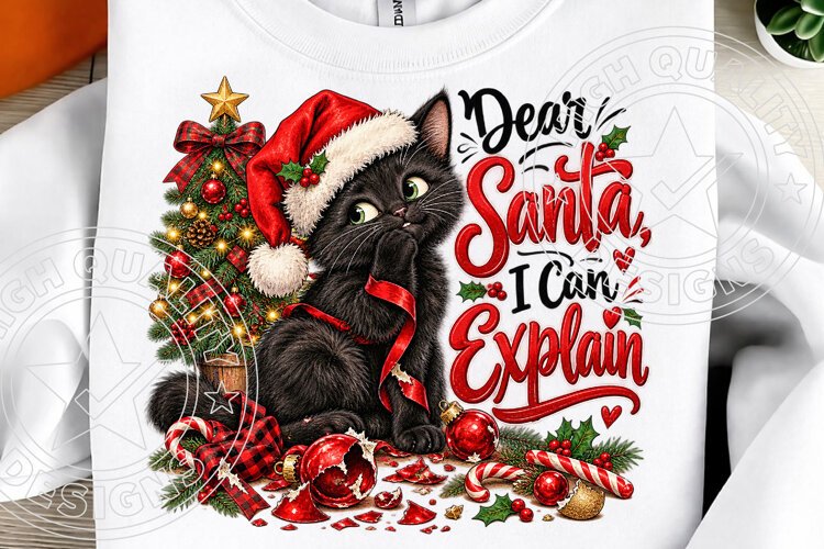 Dear Santa, I Can't Explain Funny Black Cat Christmas PNG example image 1