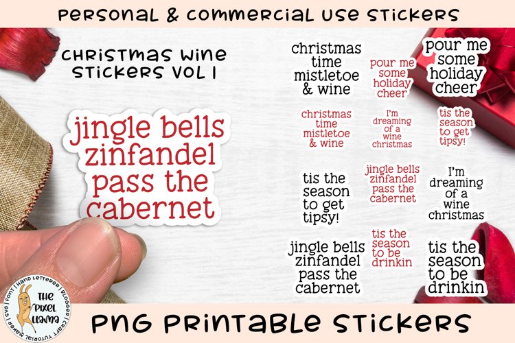 Christmas Wine Stickers Vol 1 Printable PNG example image 1