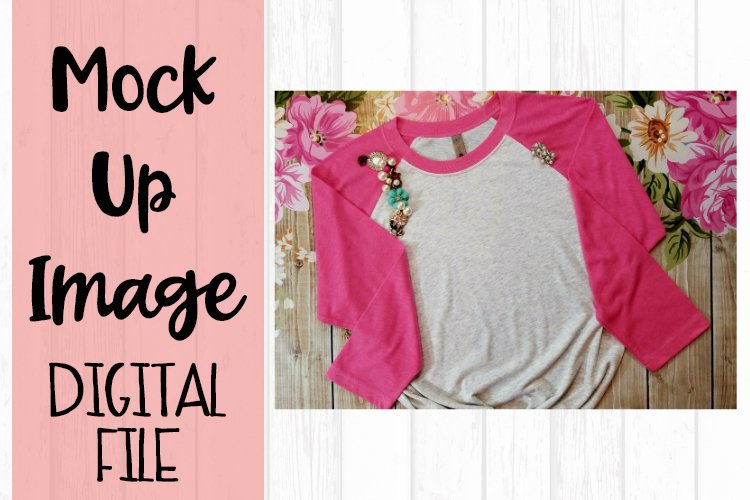 Pink Raglan on Flowers Background Mock Up