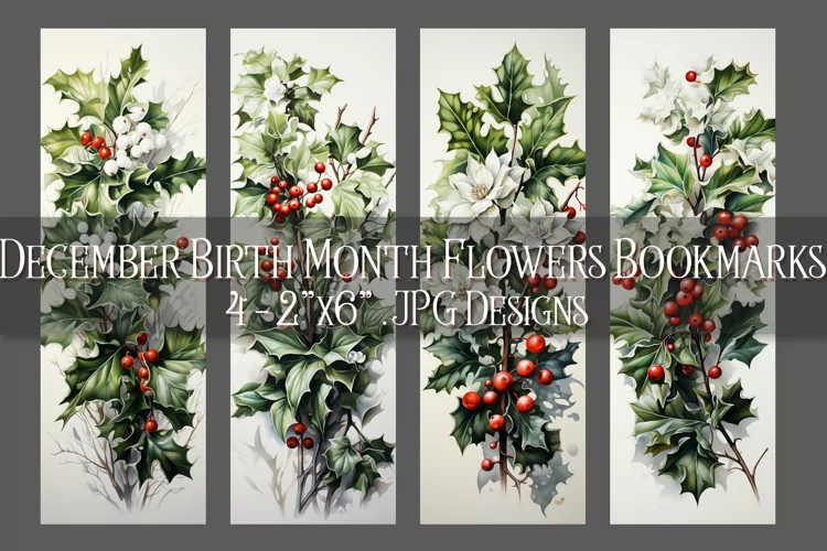 Floral Bookmark, Decenber Bookmark, Holly Berries Bookmarks