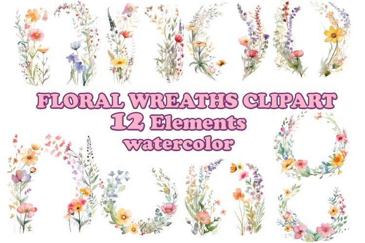 Watercolor floral wreaths clipart,Cute Laurel Clipart