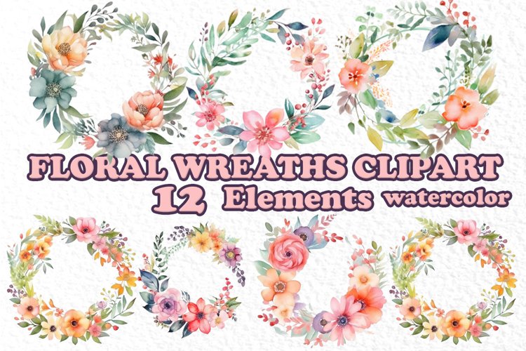 Watercolor floral wreaths clipart,Cute Wreaths Clipart example image 1