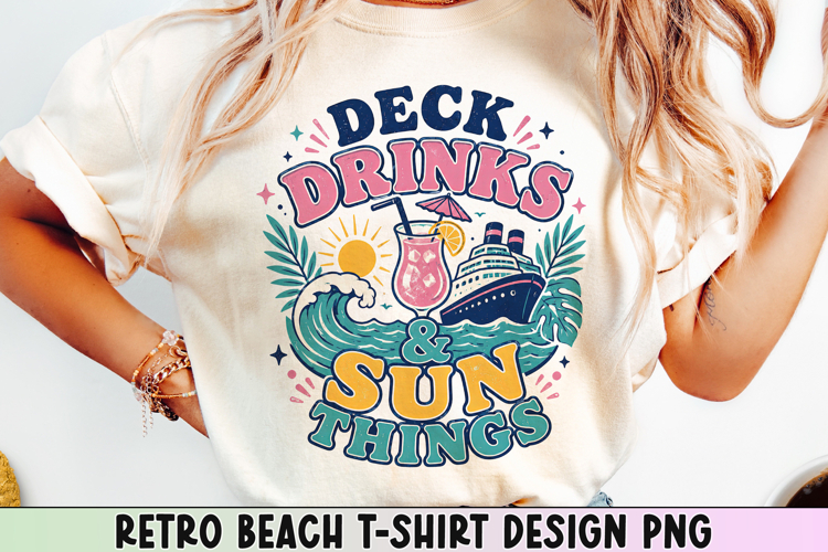Retro Beach T Shirt Design, Distressed Coastal Sublimation.