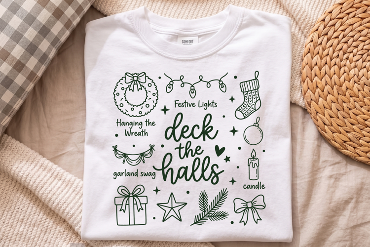 Deck The Halls Christmas PNG,Retro Holiday Doodle