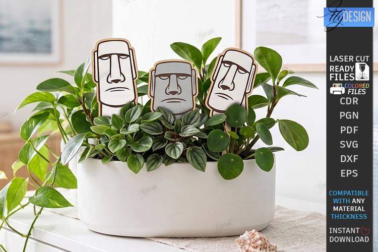 Decorative Plant Stake Laser Cut | Garden Marker | Moai SVG