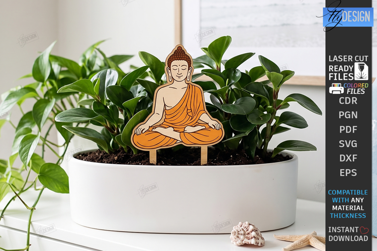 Decorative Plant Stake Laser Cut | Garden Marker | Buddha