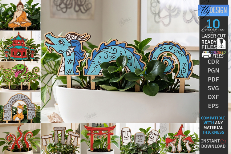Decorative Plant Stakes Laser Cut Bundle | Garden Markers