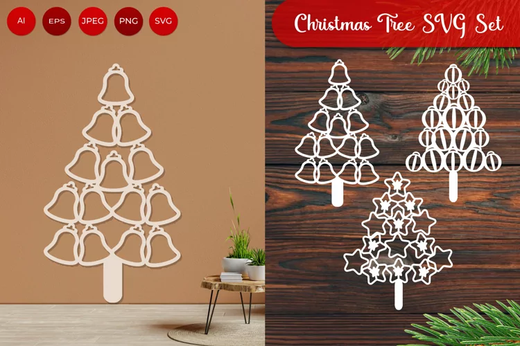 Bells, Bulbs, and Stars Arranged as Christmas Tree Sticker