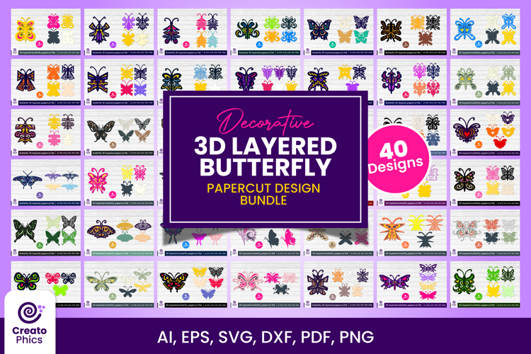 Decorative butterfly 3D layered papercut bundle | 40 designs