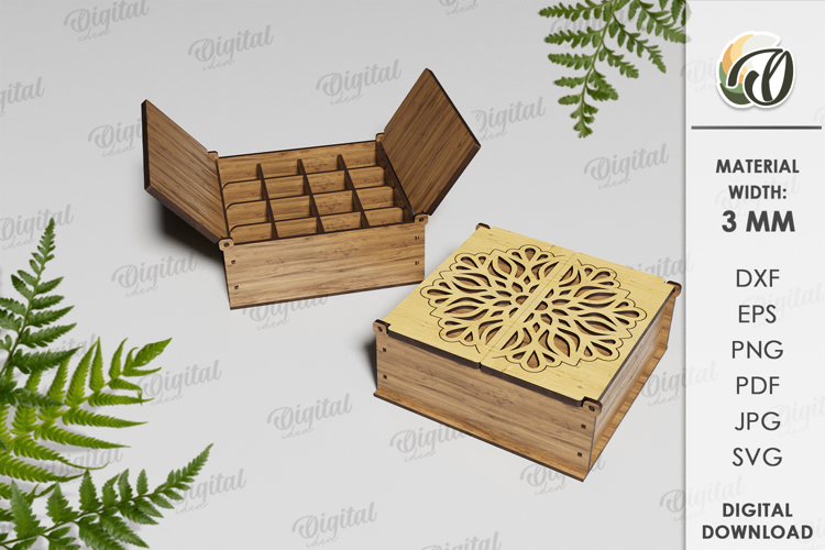 Wooden Decorative Box Lasercut. Storage Box With Dividers