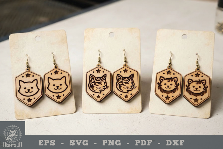 Decorative Cat Lasercut Earrings