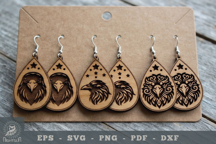 Decorative Crow Lasercut Earrings