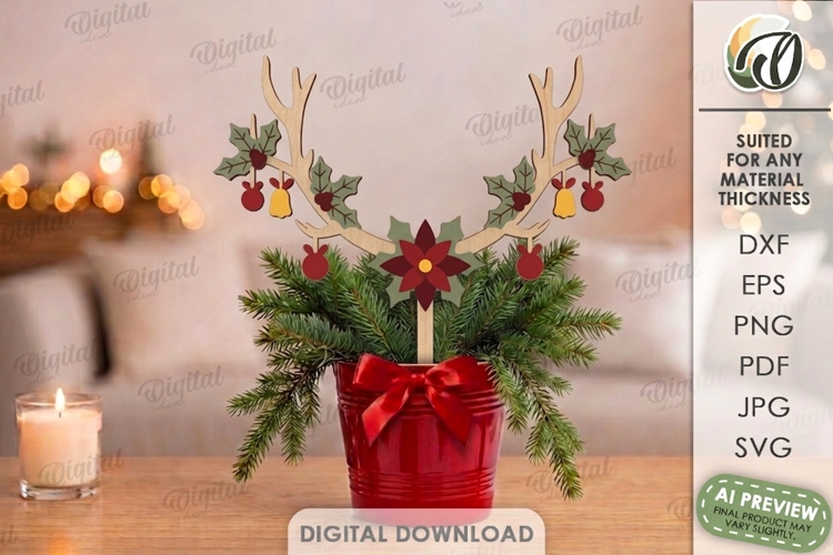 Reindeer Antler Plant Stake Laser Cut. Christmas SVG