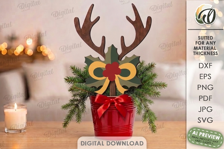 Reindeer Antler Plant Stake Laser Cut. Christmas SVG