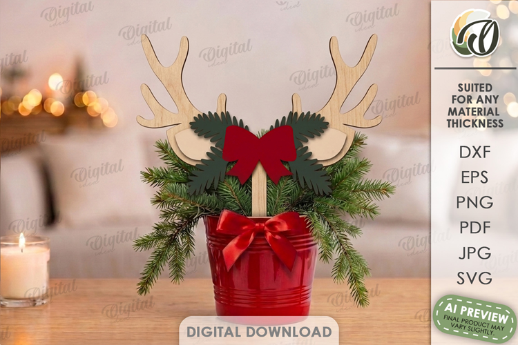 Reindeer Antler Plant Stake Laser Cut. Christmas SVG