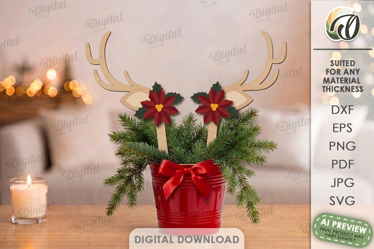 Reindeer Antler Plant Stake Laser Cut. Christmas SVG