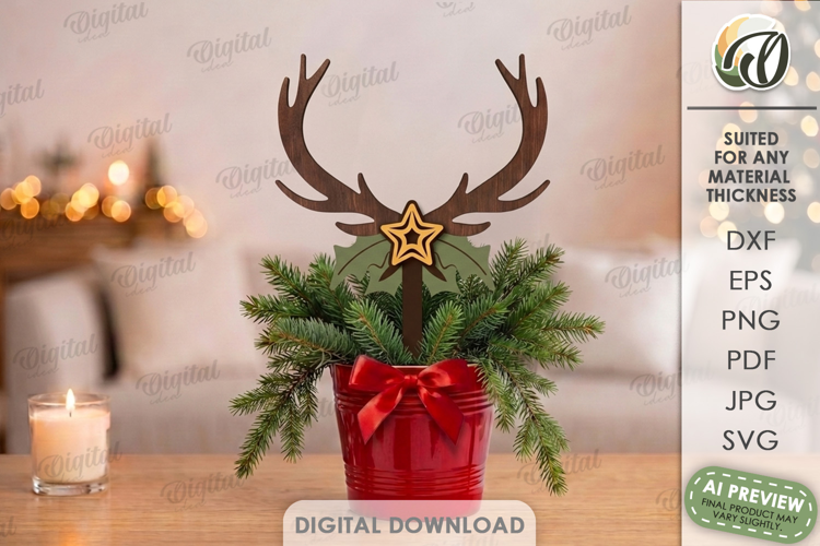 Reindeer Antler Plant Stake Laser Cut. Christmas SVG