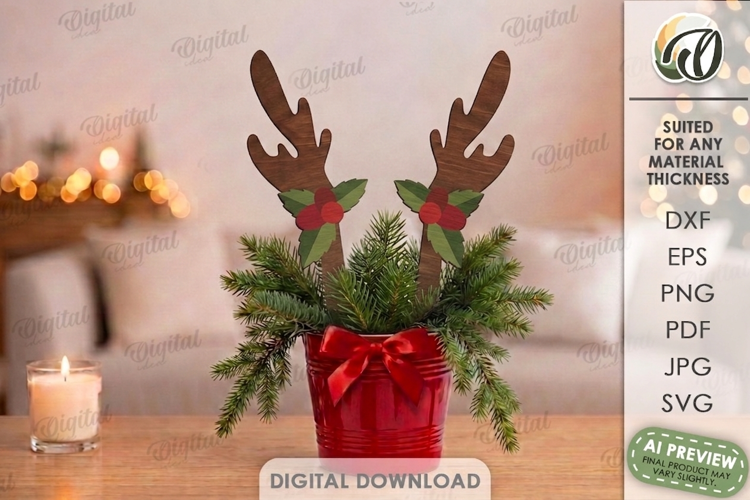 Reindeer Antler Plant Stake Laser Cut. Christmas SVG