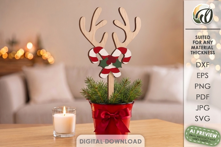 Reindeer Antler Plant Stake Laser Cut. Christmas SVG