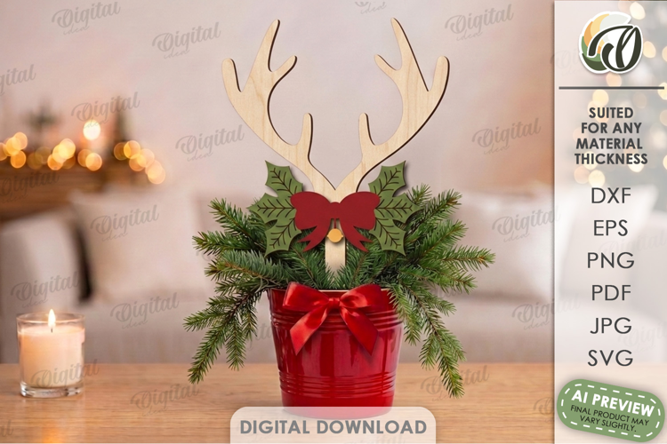 Reindeer Antler Plant Stake Laser Cut. Christmas SVG