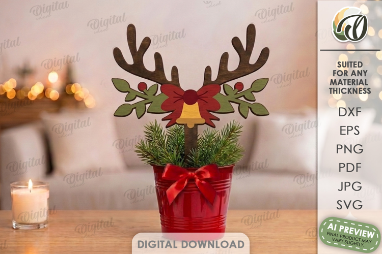 Reindeer Antler Plant Stake Laser Cut. Christmas SVG