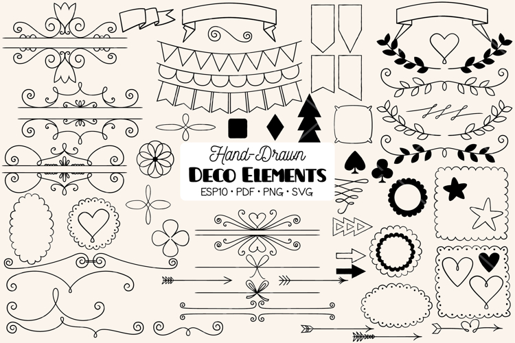 Decorative Elements | Hand Drawn Frames, Dividers, Banners