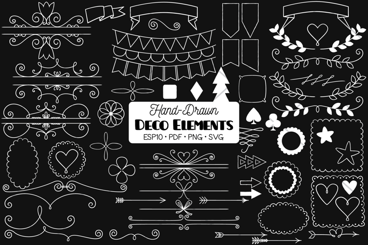 Decorative Elements White| Hand Drawn Frame, Divider, Banner