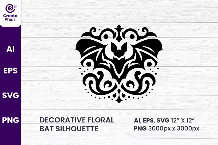 decorative floral bat silhouette SVG clipart 8 vol 11