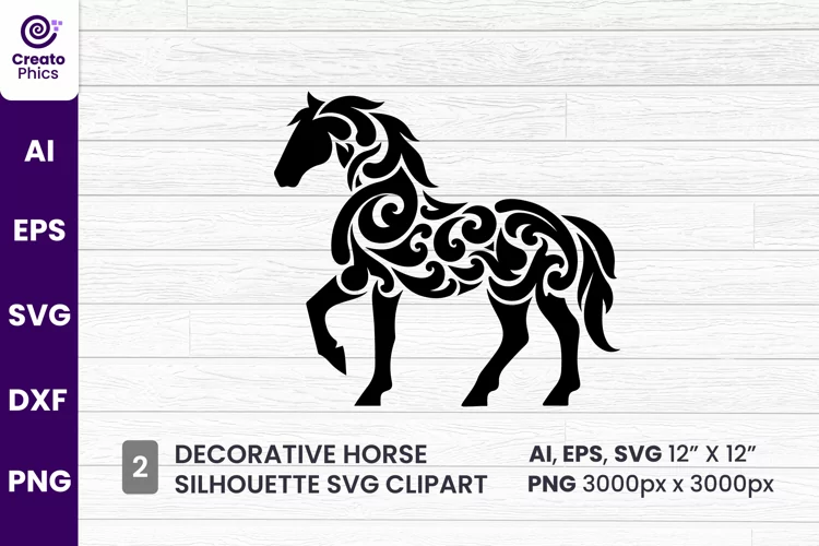 decorative floral horse SVG silhouette clipart 2