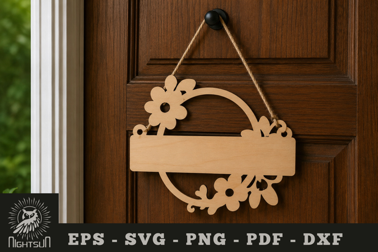 Decorative Floral Lasercut Door Sign SVG