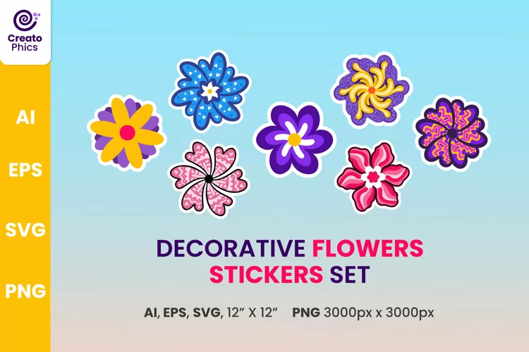 Decorative floral sticker and vector flower designs