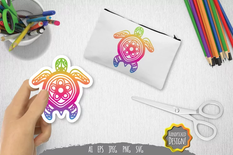 Decorative Floral Turtle - Spectrum Vivid Color Sticker