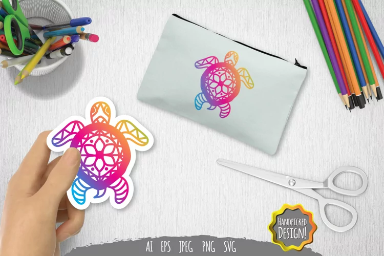 Decorative Floral Turtle - Spectrum Vivid Color Sticker