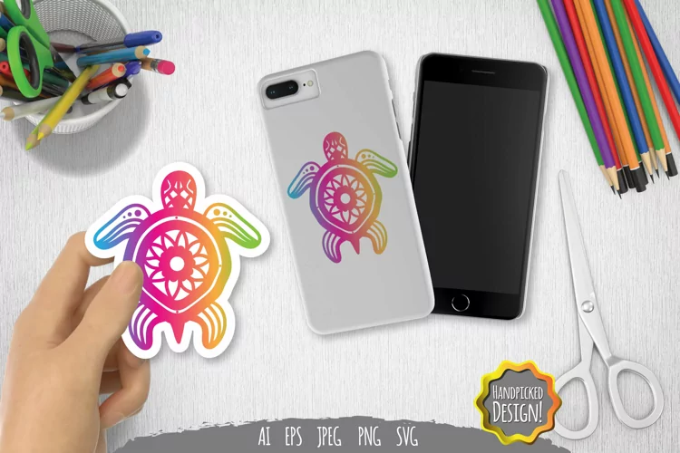 Decorative Floral Turtle - Spectrum Vivid Color Sticker