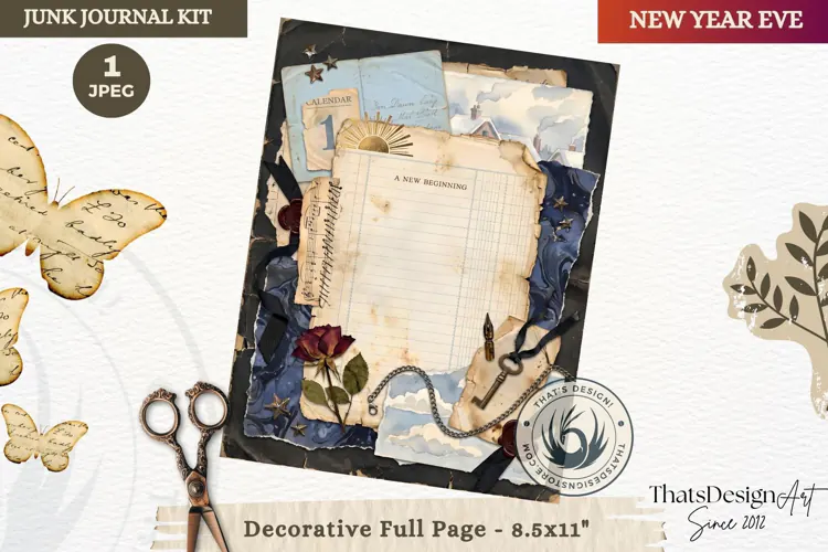 Vintage New Year Junk Journal useful Page for scrapbooking