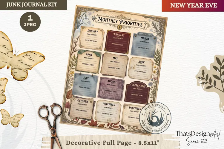 Vintage New Year Junk Journal planning Page for scrapbooking