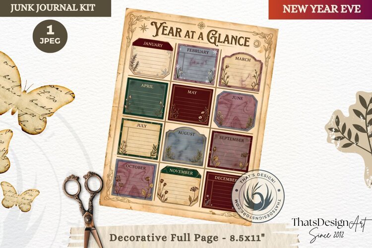 Vintage New Year Junk Journal planning Page for scrapbooking example image 1