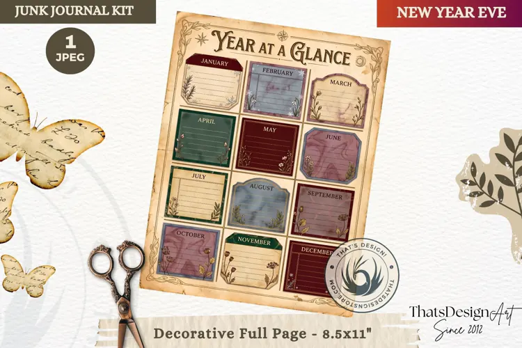 Vintage New Year Junk Journal planning Page for scrapbooking