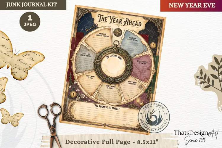 Vintage New Year Junk Journal planning Page for scrapbooking