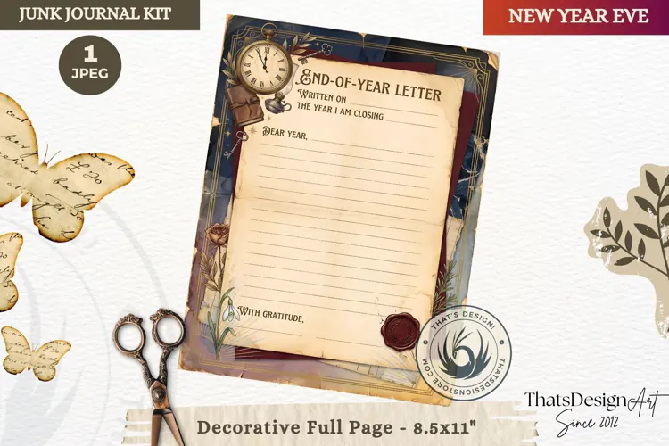 Vintage New Year Junk Journal planning Page for scrapbooking