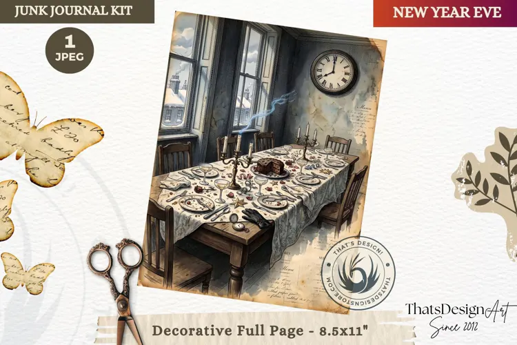 Vintage New Year Junk Journal useful Page for scrapbooking