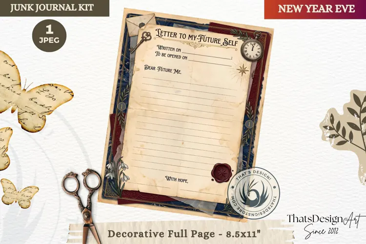 Vintage New Year Junk Journal planning Page for scrapbooking