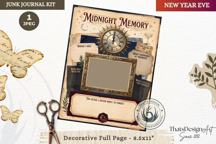 Vintage New Year Junk Journal planning Page for scrapbooking